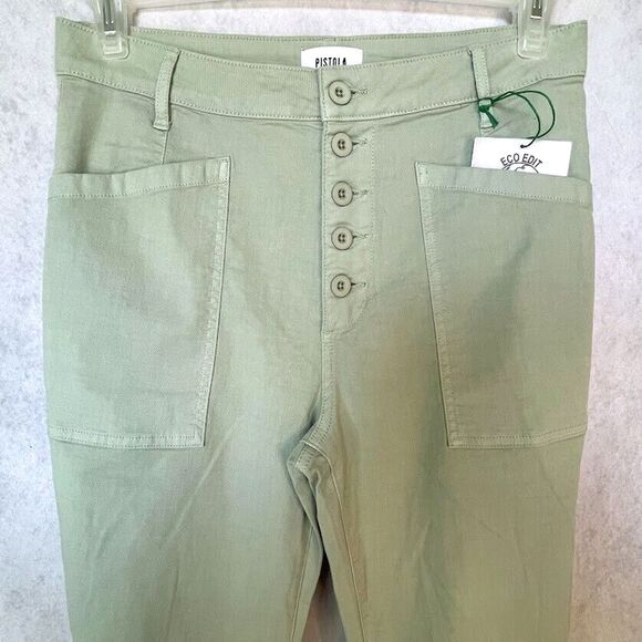 Pistola Womens Jeans Green High Rise Utility Crop Straight Super Stretch Size 31 - Picture 4 of 13